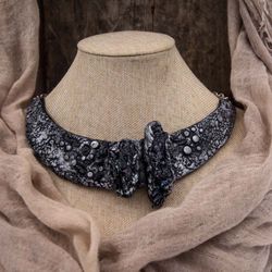 abstract statement necklace with lava gems geometrical bib necklace wearable art jewelry