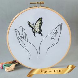 green butterfly pattern pdf embroidery, easy embroidery diy