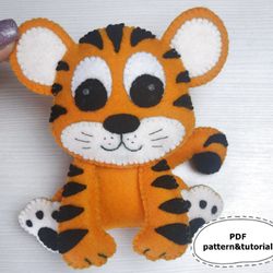 Tiger pattern, Felt pattern, Felt tiger toy, Felt animals pattern, Christmas pattern PDF, Tiger sewing pattern
