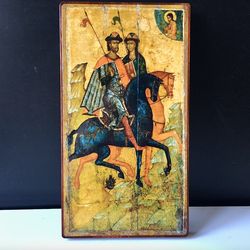 Boris and Gleb - The first Russian saints | Icon print mounted on wood | Size: 32 x 17 x 2 cm