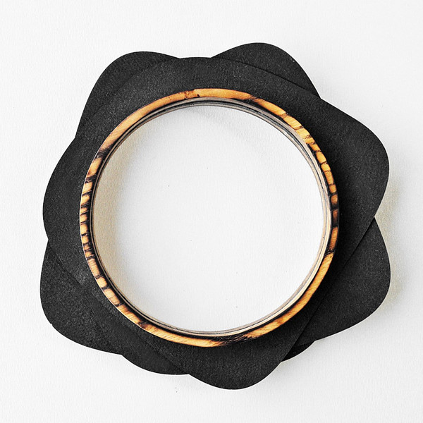 bracelet made of wood and black craft textile 1