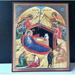 Nativity of Jesus Christ | Gold and silver foiled icon | Inspirational Icon Decor| Size: 8 3/4"x7 1/4"