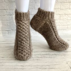 Warm Socks Winter Socks Woolen Socks Knitted Handmade Gray Unisex Down Socks Christmas Gift For Her For Him