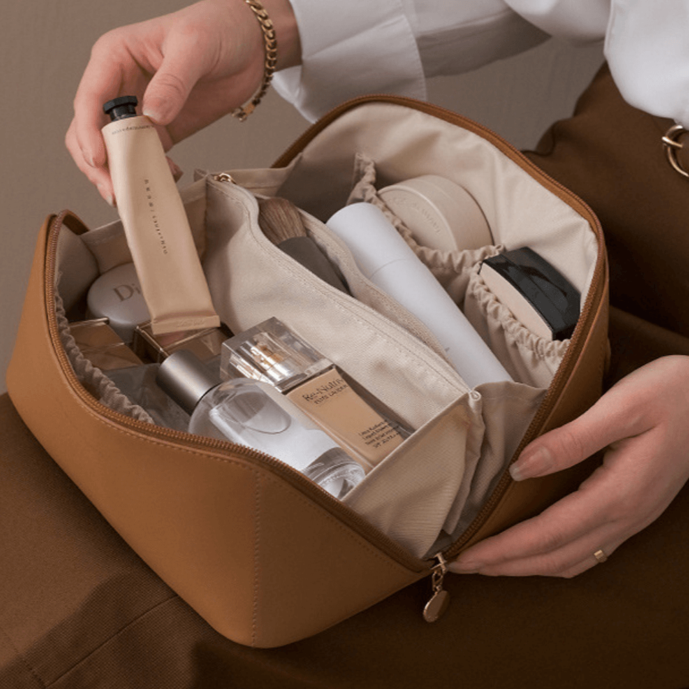 Large Capacity Makeup Travel Bag Brown