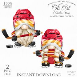 Hockey Gnome Clip Art. Sports Gnome. Cute Characters. Hand Drawn graphics. Digital Download. OliArtStudioShop