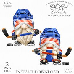 Hockey Gnome Clip Art. Sports Gnome. Cute Characters. Hand Drawn graphics. Digital Download. OliArtStudioShop