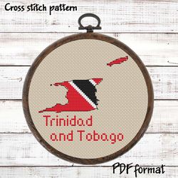 Trinidad and Tobago Map Cross Stitch pattern modern, Trinidad Flag Xstitch pattern PDF, Country Cross Stitch Pattern