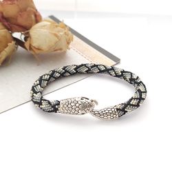 Beaded snake bracelet Snake jewelry Silver Python snake bracelet for every day Ouroboros Gray beaded bracelet Serpent br
