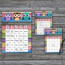 60 Owl Baby Shower Bingo Cards,Woodland Baby Shower Bingo Games,Printable Baby Shower Bingo Cards,Prefilled Bingo Card