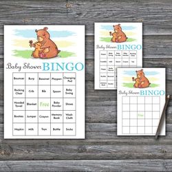 60 Woodland animals Baby Shower Bingo Cards,Bear Baby Shower Bingo Games,Printable Baby Shower Bingo Cards--383