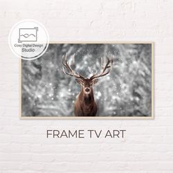 Samsung Frame TV Art | 4k Winter Reindeer Snowy Forest Background Art for Frame TV | Digital Art Frame TV