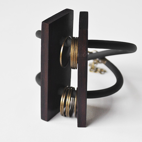 geometric wooden bracelet with metal elements 2