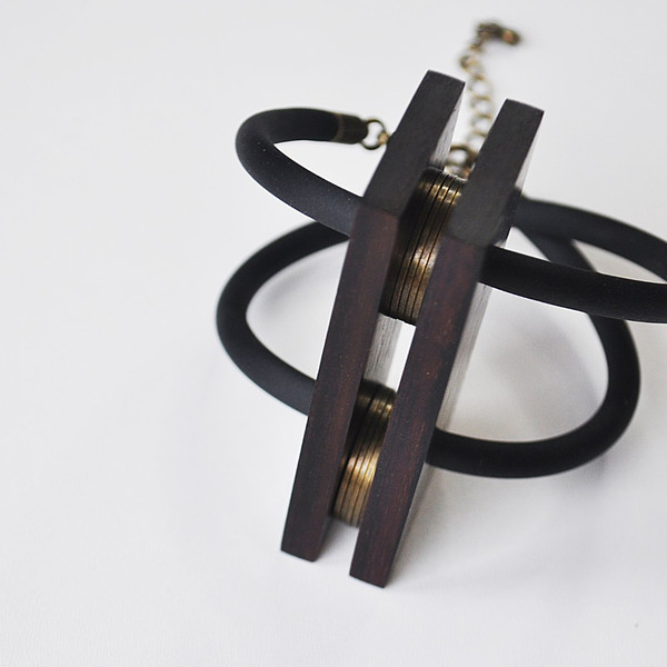 geometric wooden bracelet with metal elements 3