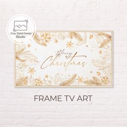 Samsung Frame TV Art | 4k Merry Christmas Gold Winter Flowers Lettering Decor Art for Frame TV | Digital Art Frame TV