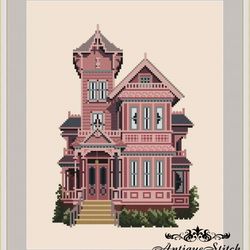 025 Victorians Across America Cross Stitch Pattern PDF Rose Victorian House California Nature Compatible Pattern Keeper