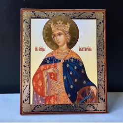 St Catherine | Gold and Silver foiled icon | Lithography print on wood | Inspirational Icon Decor | Size: 5 1/4"x4 1/2"