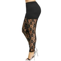 Plus Size Black Lace Leggings Womens Floral Ankle Mesh Tights Leggings Lace Pants Bottom leggings for women