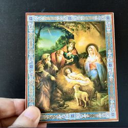 Nativity of Jesus Christ | Gold and Silver foiled icon | Inspirational Icon Decor | Size: 5 1/4"x4 1/2"