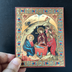Nativity of Jesus Christ | Gold and Silver foiled icon | Inspirational Icon Decor | Size: 5 1/4"x4 1/2"