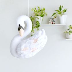 Swan baby girl mobile nursery Crib felt cot mobile Boho nursery bird decor girl Tulle hanging swan Princess swan