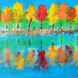 Fall Trees Original Oil Painting Autumn Landscape River Painting Original Art New England Landscape Colorful Painting