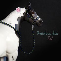 LSQ Breyer iris thread Hand-Embroidered Halter & Lead Rope set, custom model horse TACK, traditional 1:9 accessories
