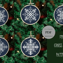 snowflakes cross stitch pattern, christmas tree ornament, winter embroidery, snowflakes christmas ornament