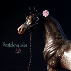 lsq breyer deluxe iris thread hand-embroidered halter & lead rope set, custom model horse tack, traditional accessories