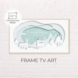 Samsung Frame TV Art | 4k Winter Christmas Snowy Forest Art for Frame TV | Digital Art Frame Tv | Cute Holiday Reindeer