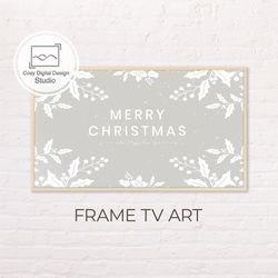 Samsung Frame TV Art | 4k Winter Merry Christmas White Flowers Art for Frame Tv | Digital Art Frame Tv | Grey Winter Art