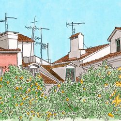 Alfama. Lisbon. Portugal. Watercolor drawing. Digital copy. Art Print. Poster.
