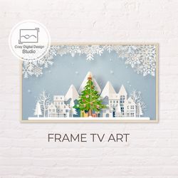Samsung Frame TV Art | 4k Winter Christmas Snowy Houses Art for Frame TV | Digital Art Frame Tv | Cute Holiday Christmas