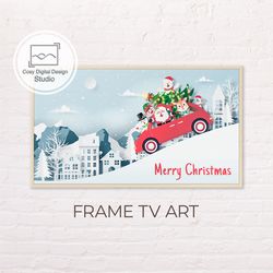 Samsung Frame TV Art | 4k Snowy Winter Christmas Tree Santa Car Art for Frame TV | Digital Art Frame Tv | Cute Holiday