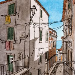 Lisbon. Portugal. Watercolor drawing. Digital copy. Art Print. Poster.