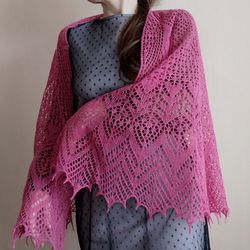 Lace shawl hand knit pink, lightweight shawl, semicircular shawl
