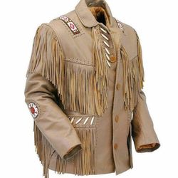 native western american fringed leather coat