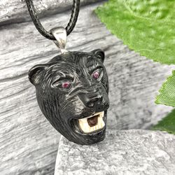 Black flint panther pendant,  amulet jewelry for him and for her.