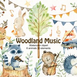 Watercolor woodland animals, clipart, png.