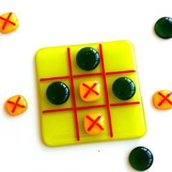 Board kids games Tic Tac Toe - Unique fused glass travel games for family