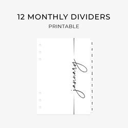 Printable Monthly Dividers, 12 Monthly Tabs