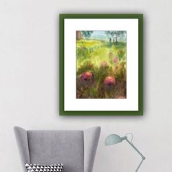 red apples in the grass | painting watercolor