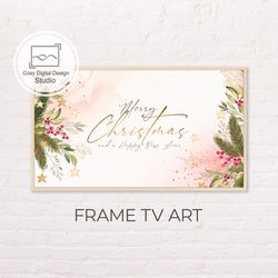 Samsung Frame TV Art | 4k Merry Christmas Pink Flowers Art for Frame TV | Digital Art Frame Tv | Holiday Art Decor