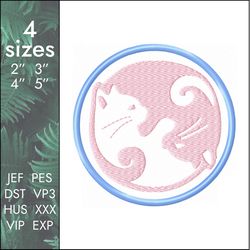 cats yin yang embroidery design, cute cat feng shui patch, 4 size