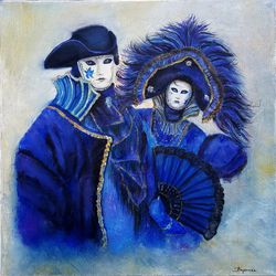 venice painting original oil art venice carnival on canvas italy painting venetian masks art 20 by 20