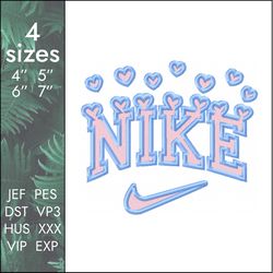 Nike hearts Embroidery Design, swoosh custom logo files, 4 sizes