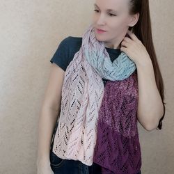 Long lace scarf handmade, women cotton gradient scarf