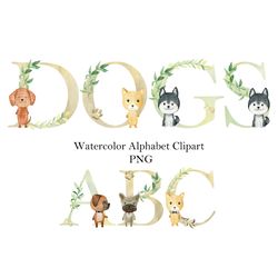 Watercolor dogs, animals alphabet, letter wall decor