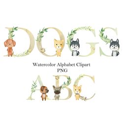 watercolor dogs, animals alphabet, letter wall decor