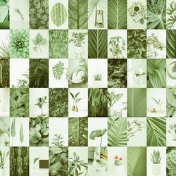 72 pcs sage green wall collage kit digital download | trendy aesthetic photo collage kit | boho photo wall collage set
