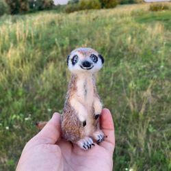 Meerkat wool figurine Needle felted realistic handmade miniature animal Cute meerkat sculpture